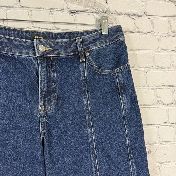 Express Relaxed Straight Jeans Low Rise Rigid Stretch Seamed Dark Blue - Picture 8 of 14